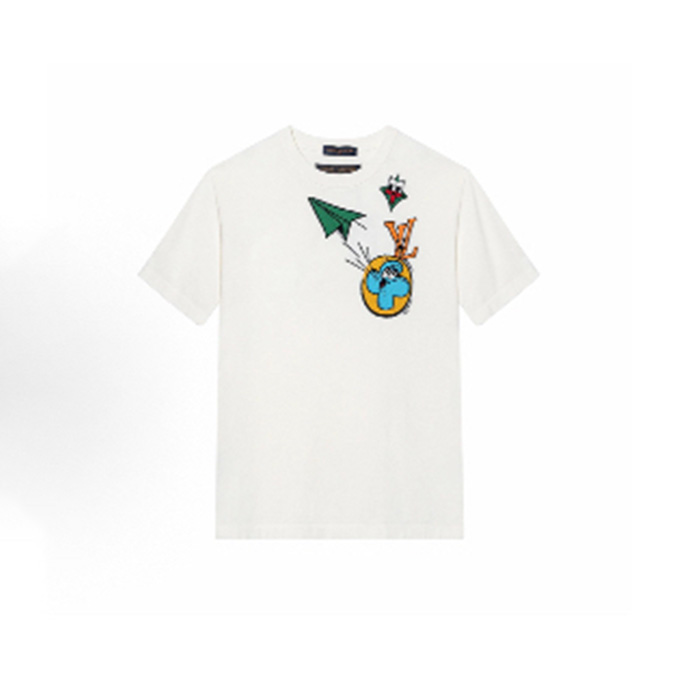 lv louis vuitton cartoon embroidery t-shirt